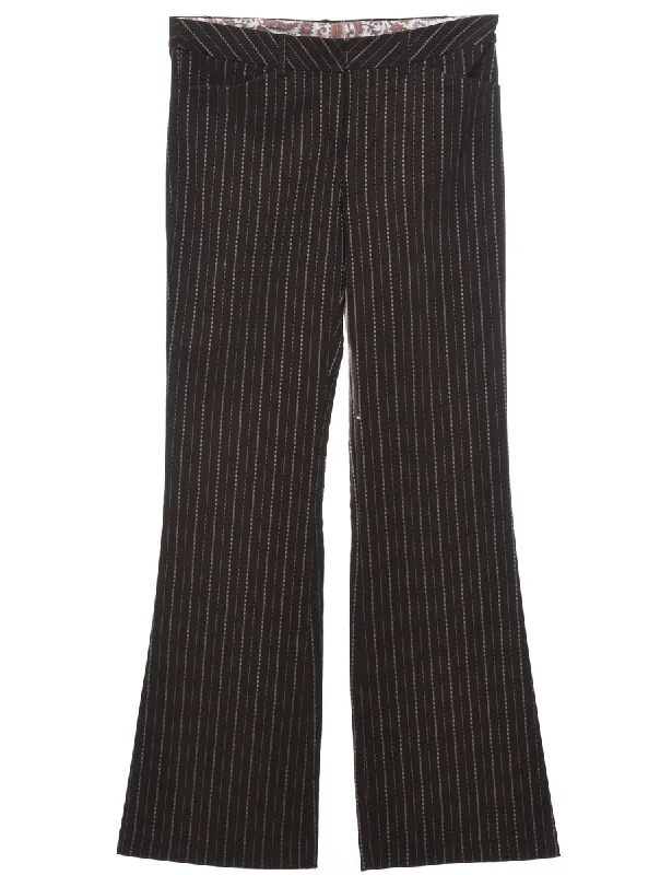Brown Striped Flared Trousers - W30 L32 Earthy Women's 