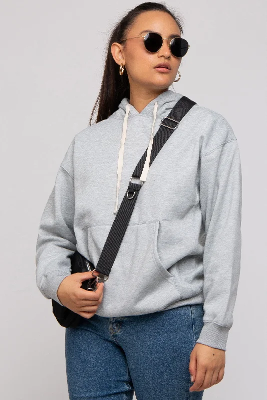Heather Grey Basic Fleece Hoodie Dapper Women's Bow - adorned