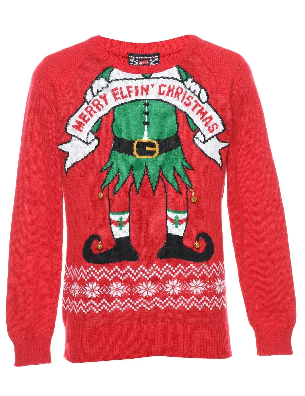 Red Christmas Jumper - M Sleek Women's Metallic