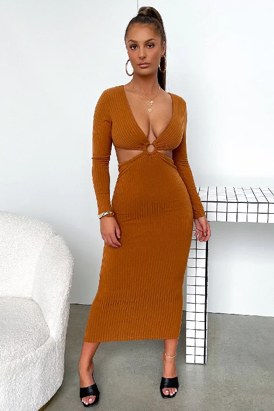 Laska Midi Dress - Rust Brown Sleek Women's 