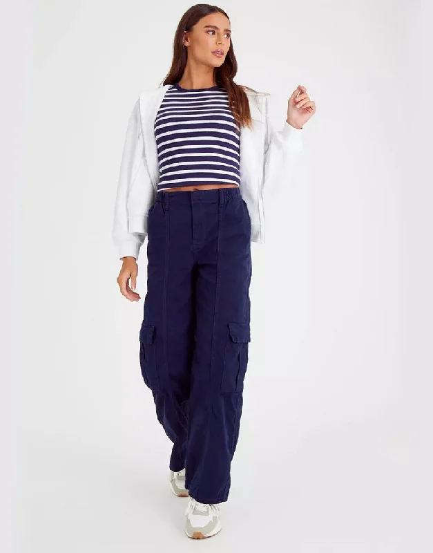High Rise Wide Leg Cargo Denim Trouser Navy Blue garde