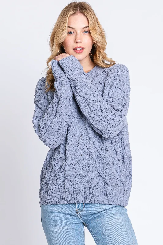 Blue Cable Knit Sweater Preppy Women's College