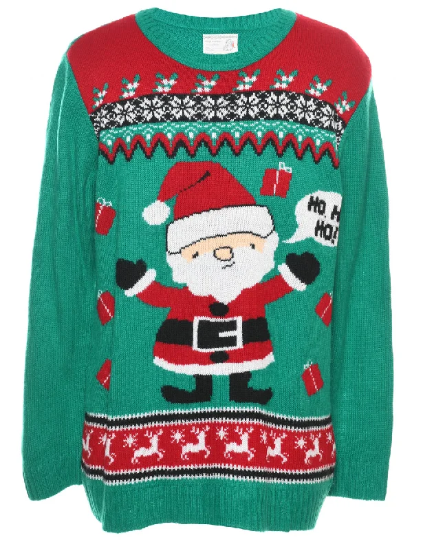 Red & Green Santa Claus Design Christmas Jumper - M Rugged Women's Outdoor 