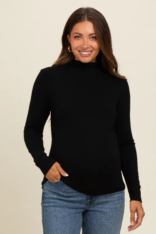 Black Mock Neck Maternity Long Sleeve Top Sleek Women's 