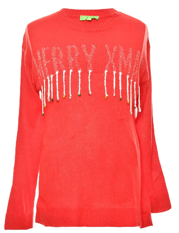 Red Embellished Christmas Jumper - M Sustainable Organic