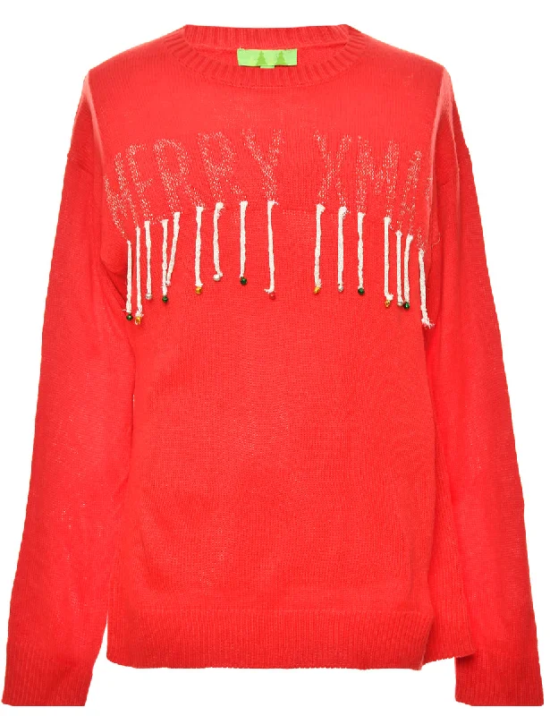 Embellished Christmas Jumper - M Feminine Women's Soft 