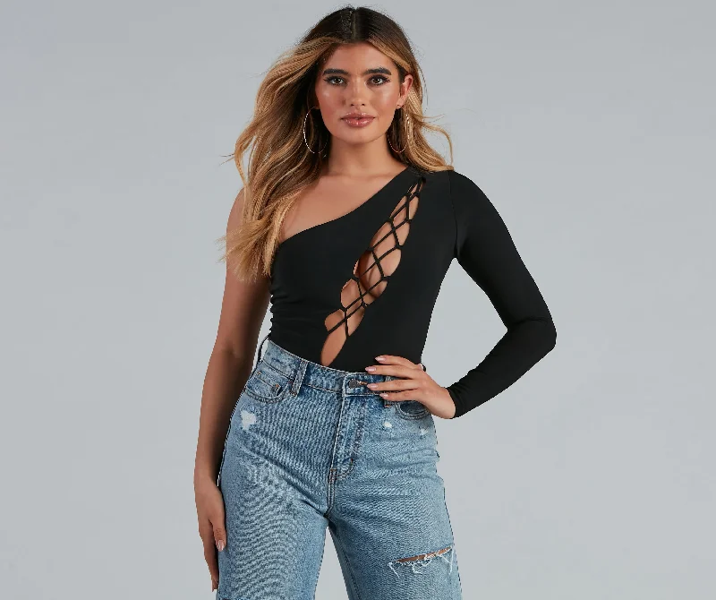 Have We Met Lace-Up Bodysuit Youthful Women's Pop