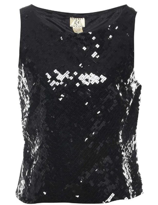 Silk Sequined Party Top - M Traditional Women's Wool