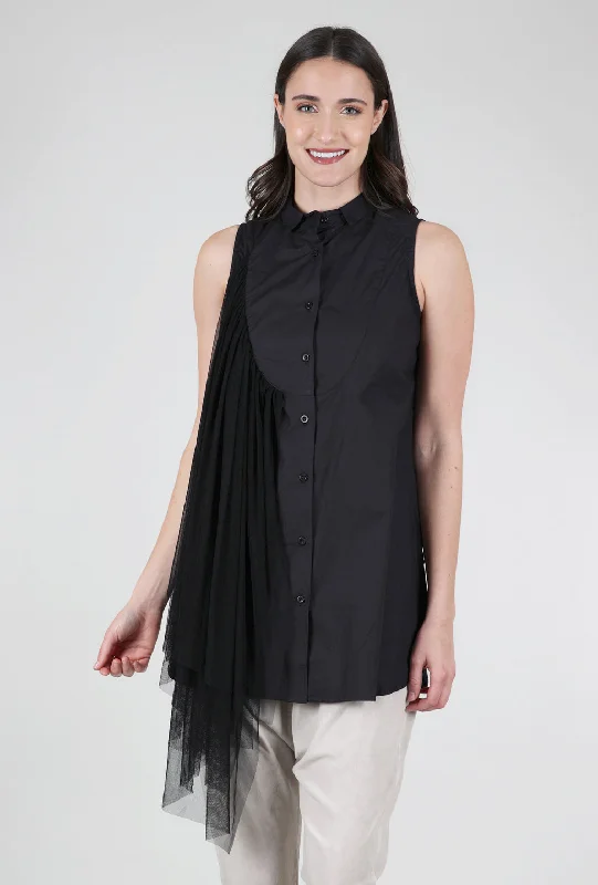 Peyton Mesh-Trim Shirt, Black Bold Women's Statement