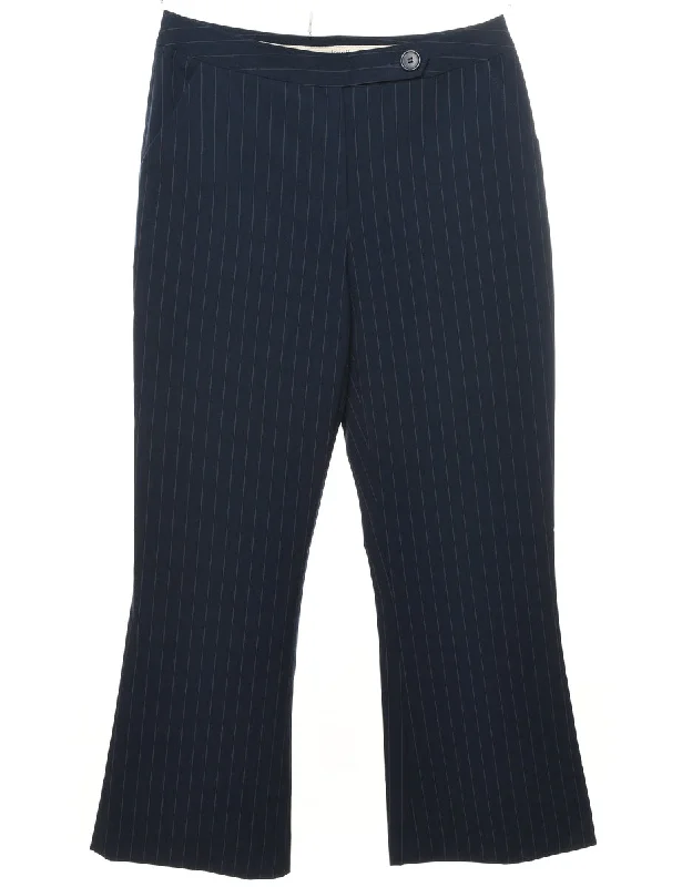 Navy Striped Cropped Trousers - W32 L29 Artistic Women's Hand - painted