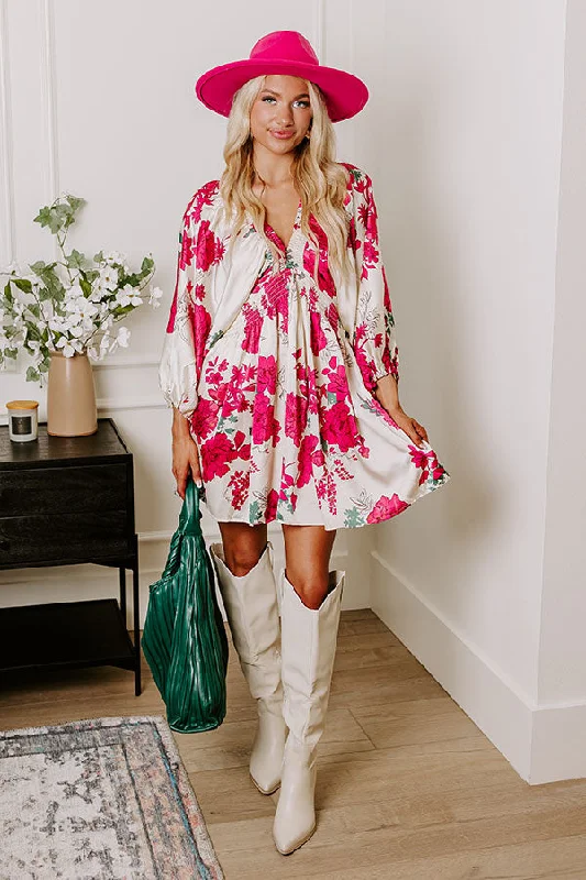 Botanical Bliss Satin Mini Dress in Cream Bold Women's Statement
