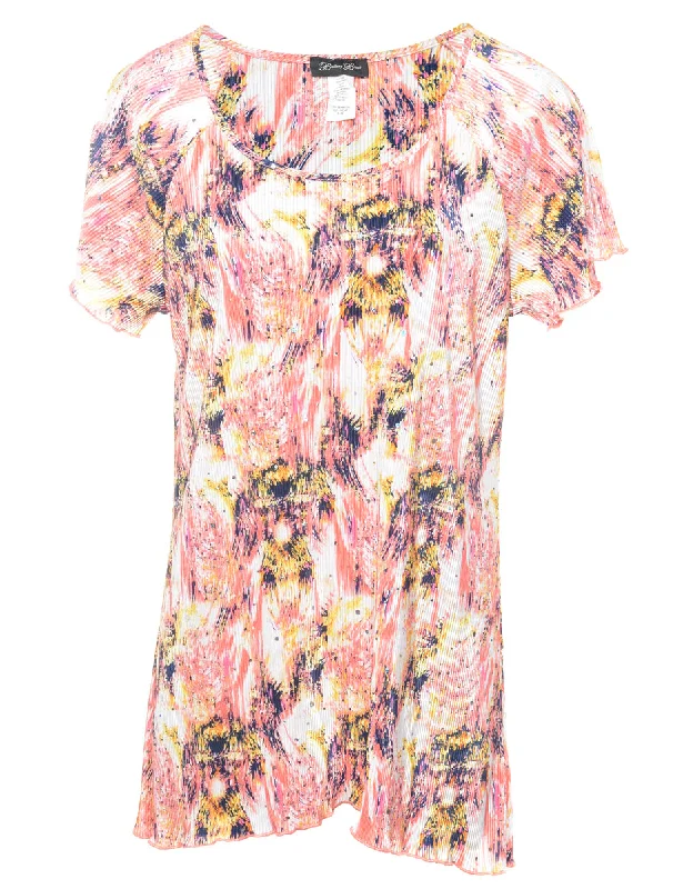 Smocked Printed Top - L Refined Women's Classic 