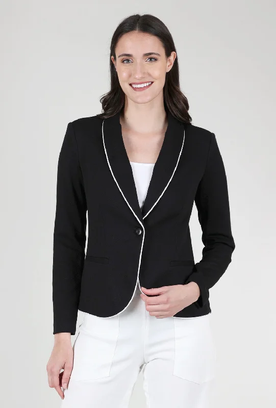 Remi Pique Corded Blazer, Black Sustainable Organic