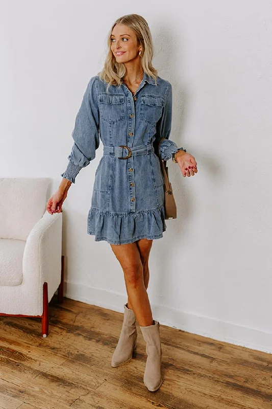 Cappuccino Please Denim Mini Dress Youthful Women's Pop