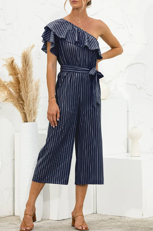 Ruffled Single Shoulder Tie Waist Jumpsuit Dapper Women's 1920S