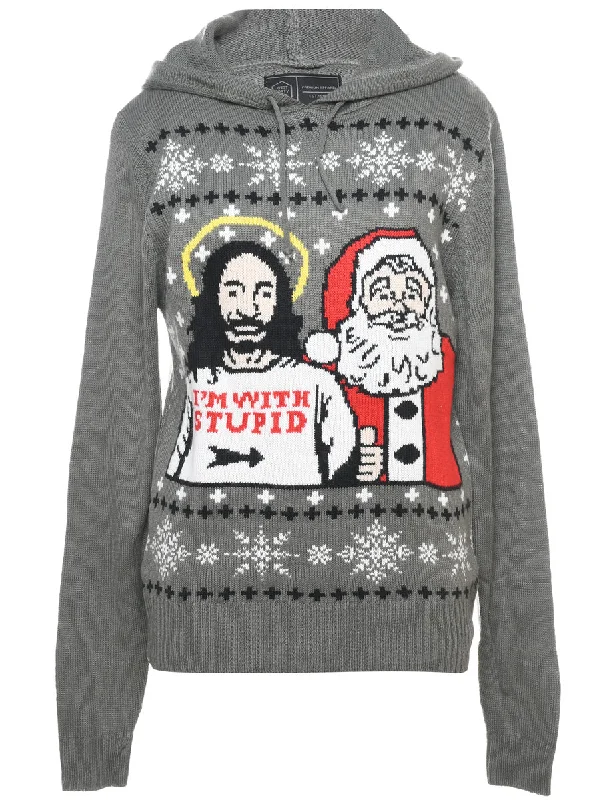 Santa Claus Hooded Christmas Jumper - XL Feminine Women's Soft 