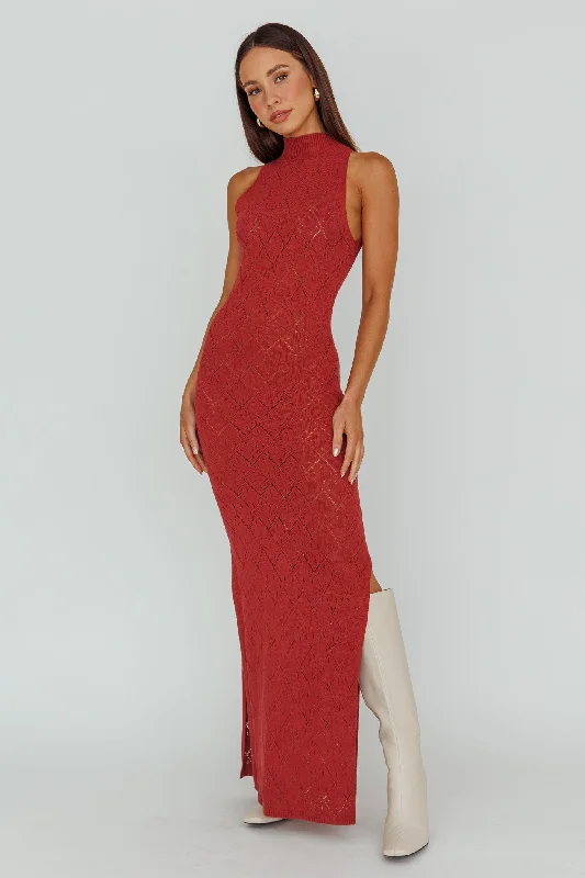 Elisa Sleeveless Crochet Maxi Dress Berry Preppy Women's College