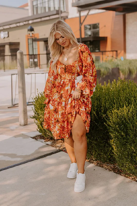 Fall Foliage Smocked Mini Dress Curves Cool Women's Skate