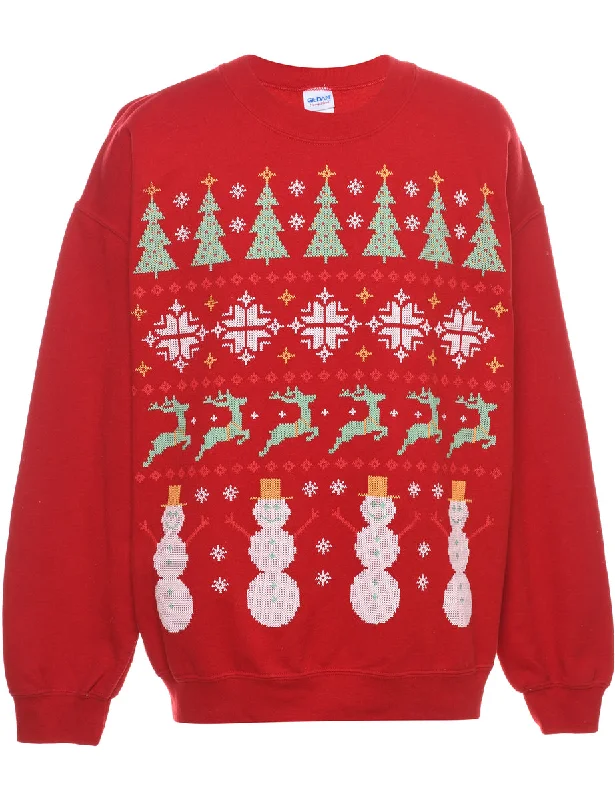 Snowman Christmas Sweatshirt - L Polished Women's Silk
