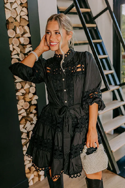 Candlelight Dinner Crochet Mini Dress in Black Earthy Women's Hemp - based