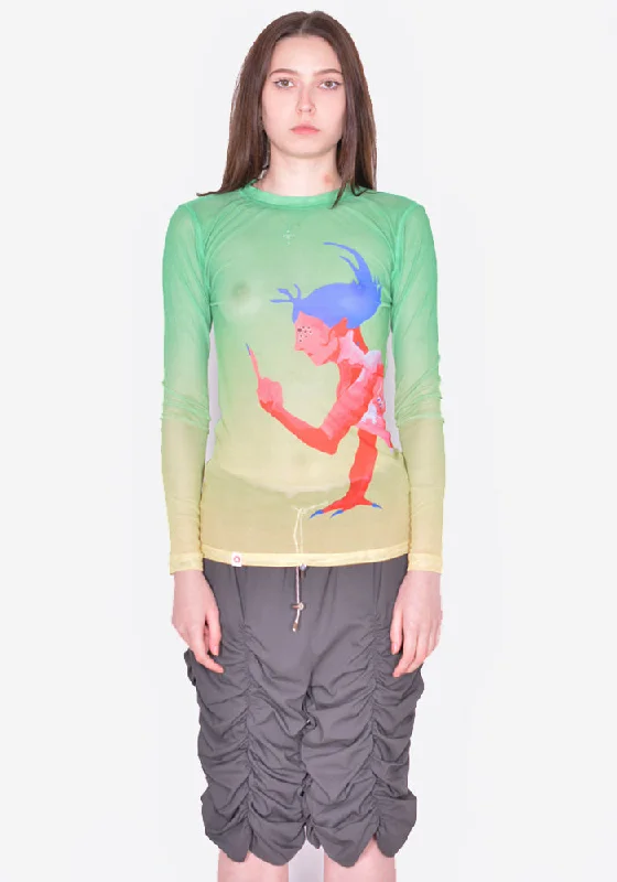 CHARLES JEFFREY LOVERBOY 043080603 POWERMESH LONG SLEEVE T-SHIRT GREEN Minimalist Women's Casual