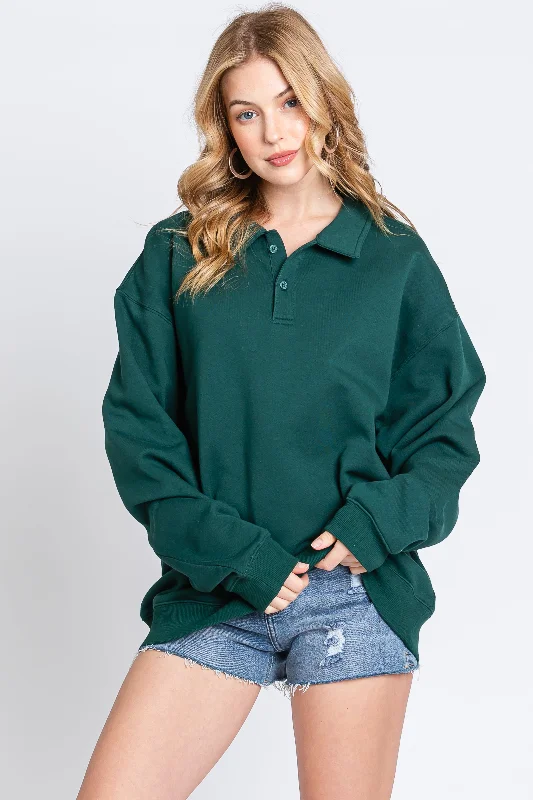 Hunter Green Collared Pullover Sweatshirt Confident Women's Power