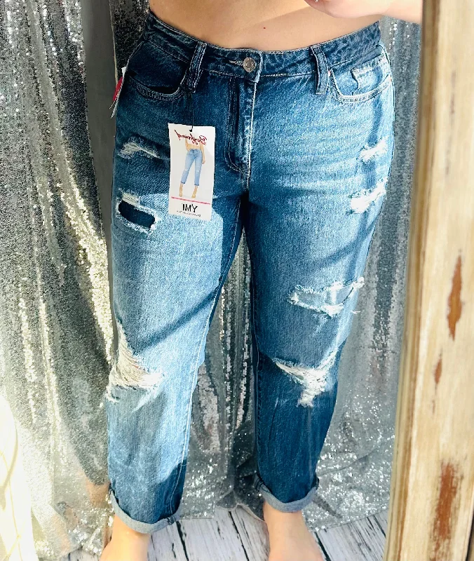 YMI - Boyfriend Easy Fit Patched jeans Sporty Women's Athleisure 