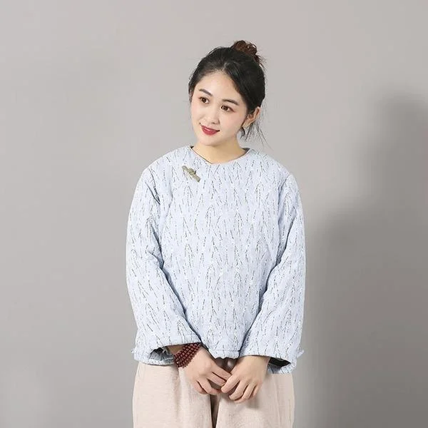 Floral Print O-neck Thick Cotton Quilt 2020 New Casual Vintage Long Sleeve All-match Women Tops Practical Women's Multi - 