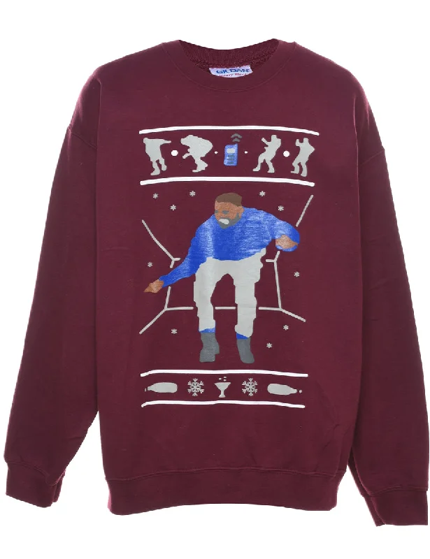 Maroon Christmas Sweatshirt - L Feminine Women's Soft 
