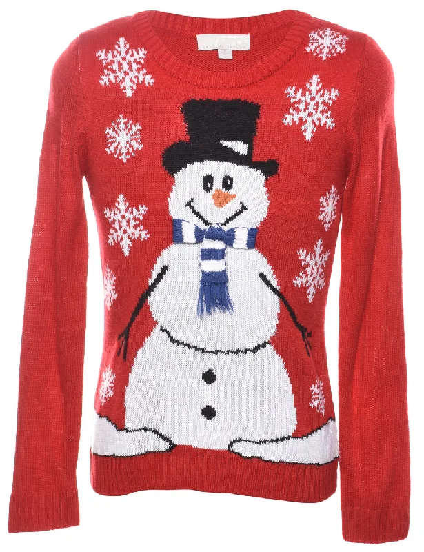 Snowman Christmas Jumper - M Casual Women's Loose - fitting