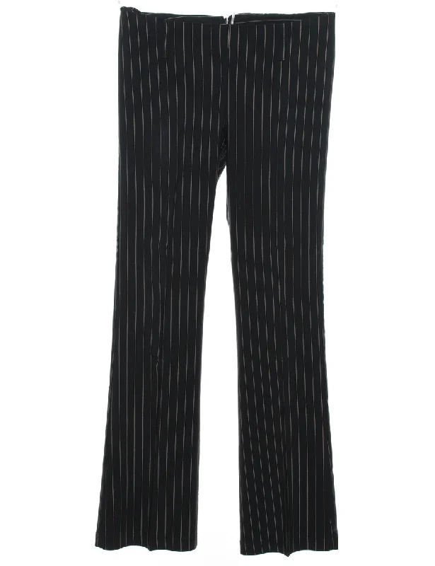 Black Pinstriped Casual Trousers - W31 L33 Women