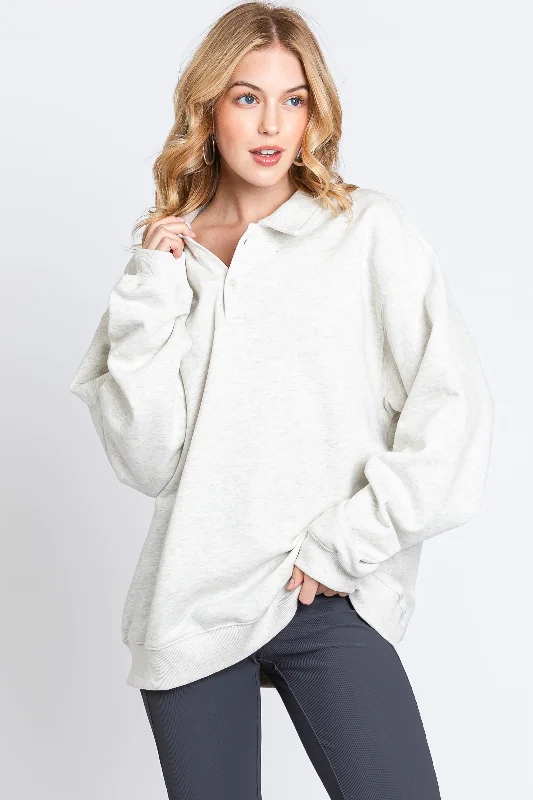 Cream Collared Pullover Sweatshirt performance
