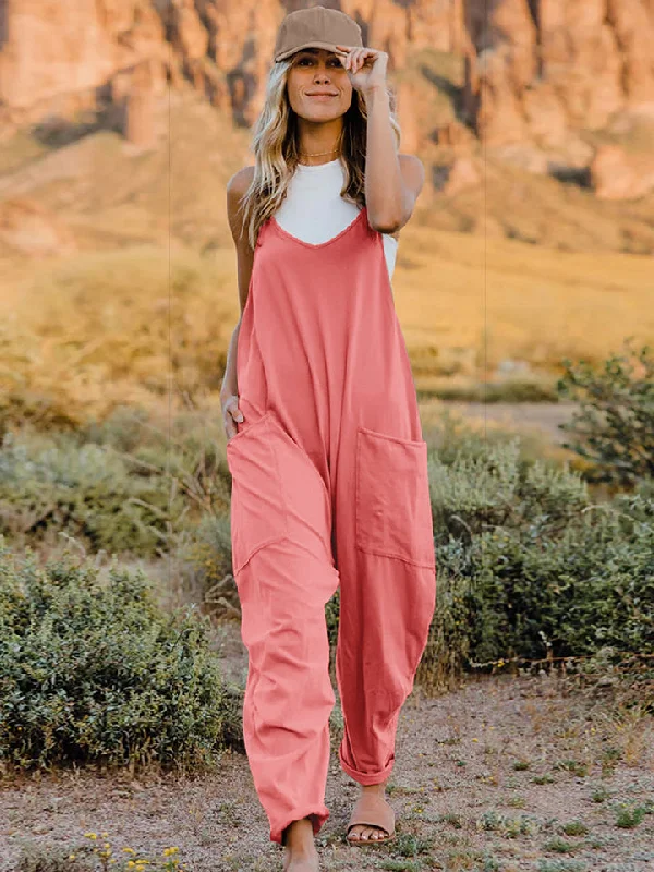 Double Take Full Size Sleeveless V-Neck Pocketed Jumpsuit Disco