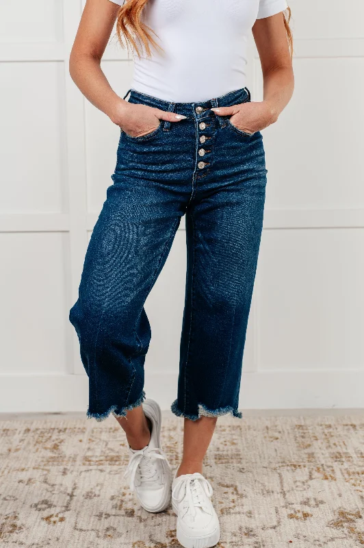 Judy Blue High Waist Button Fly Wide Leg Crop Jeans Youthful Women's Anime - inspired