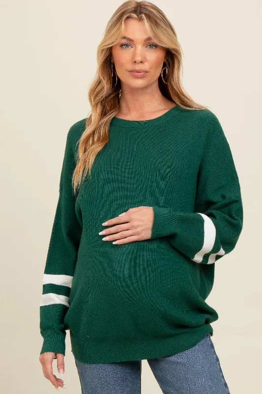 Forest Green Striped Sleeve Relaxed Fit Maternity Sweater Sharp Women's Italian