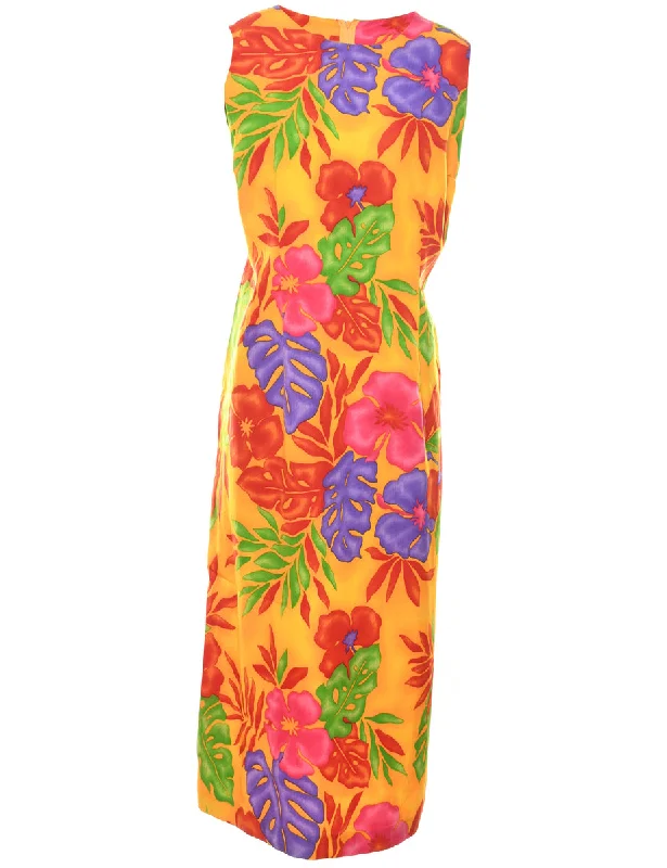 Leafy Print Dress - L Sophisticated Women's 