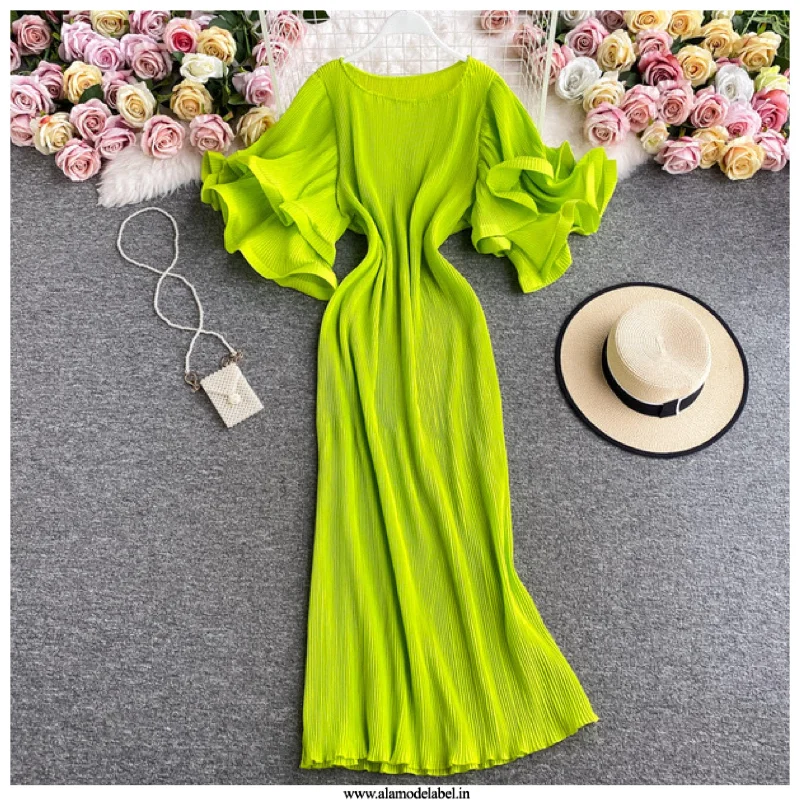 Rhonda Pleated Dress Polished Women's Silk