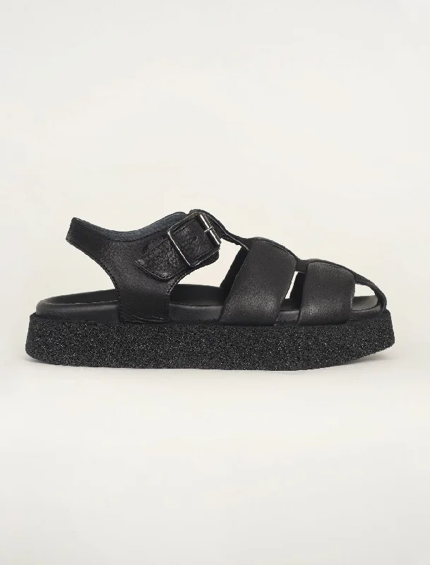 Modern Fisherman Sandal, Black Stylish Women's Tropical 