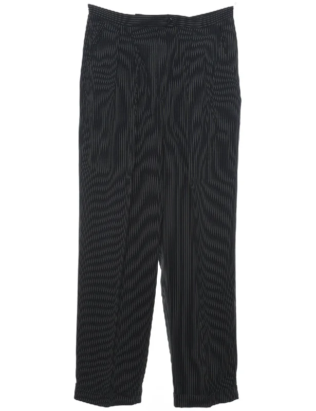 Pinstripes Black Trousers - W28 L28 Sporty Women's Athleisure 