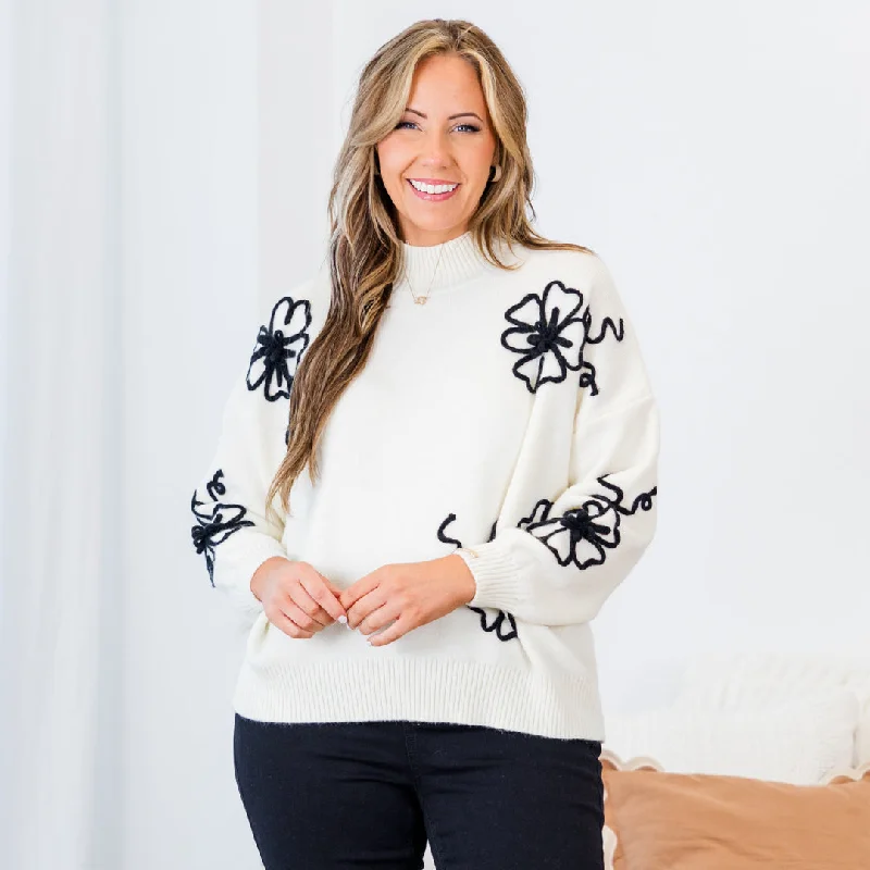 Flowering After Frost Sweater, Cream Refined Women's Classic 