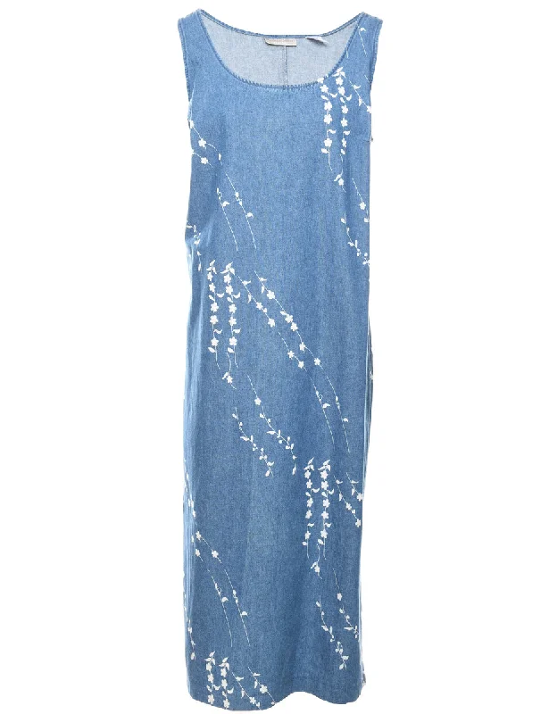 Floral Print Denim Dress - XL Vacation