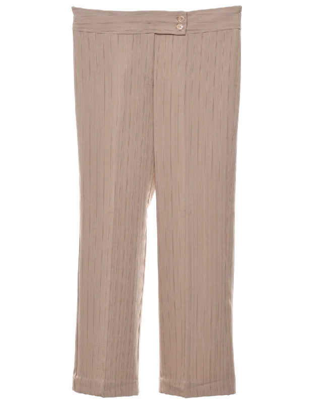 Pinstripes Light Brown Trousers - W31 L28 Laid - back Women's Style