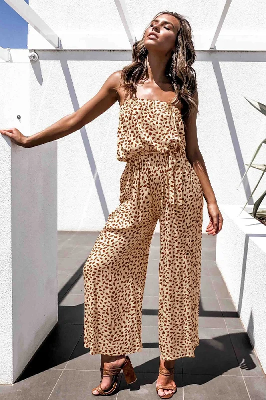 Printed Strapless Tie Waist Wide Leg Jumpsuit Dynamic Women's High - energy