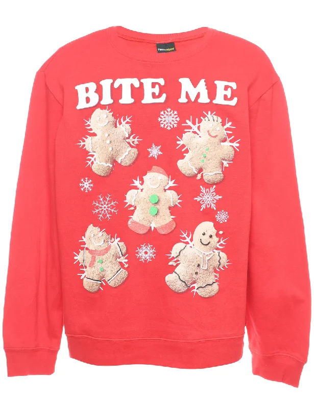 Teddy Bear Print Christmas Sweatshirt - L Casual Women's Loose - fitting