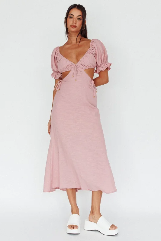 Fancy Free Puff Sleeve Midi Dress Blush Australian Beach