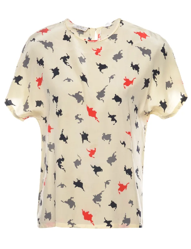 Abstract Print Silk Top - M Cashmere