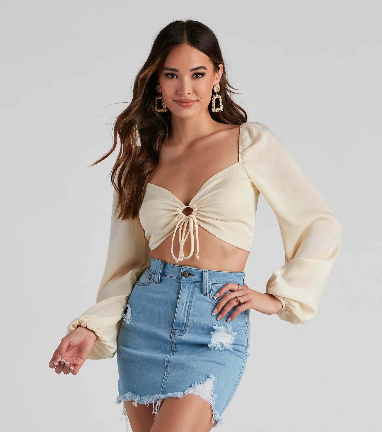 Silky Splendor Tie-Front Crop Top Elegant Women's Formal 