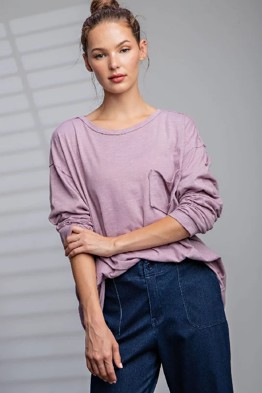 Mauve Mineral Wash Front Pocket Long Sleeve Top Artistic Women's Avant - 