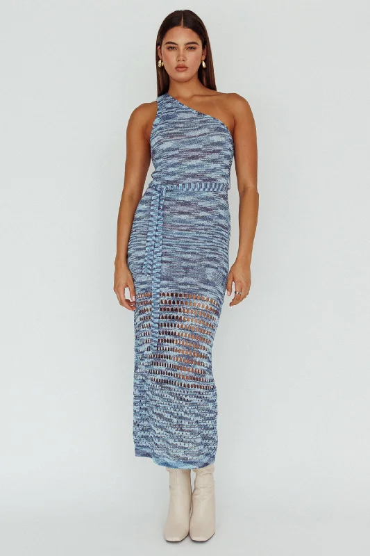 Tyanna One-Shoulder Knit Midi Dress Blue Multi Athletic Women's High - 