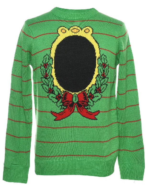 Green Christmas Jumper - M Classic Women's Pin - striped